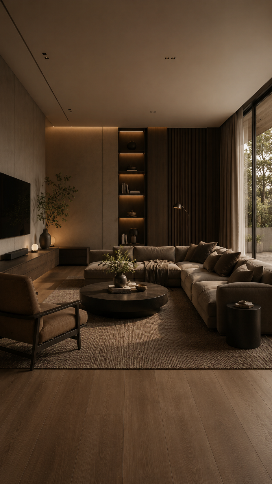 Bright warm sofa setup with hanging details